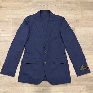 J. Crew Ludlow Navy Blue Unstructured Linen Suit Blazer Jacket Somelos 36R